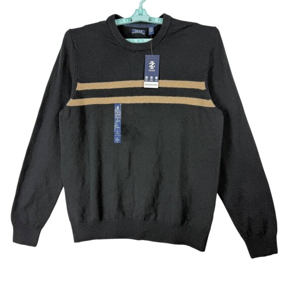 Izod Men's Classic Pullover Black Striped Crewneck Sweater Size Large NWT - Picture 1 of 11